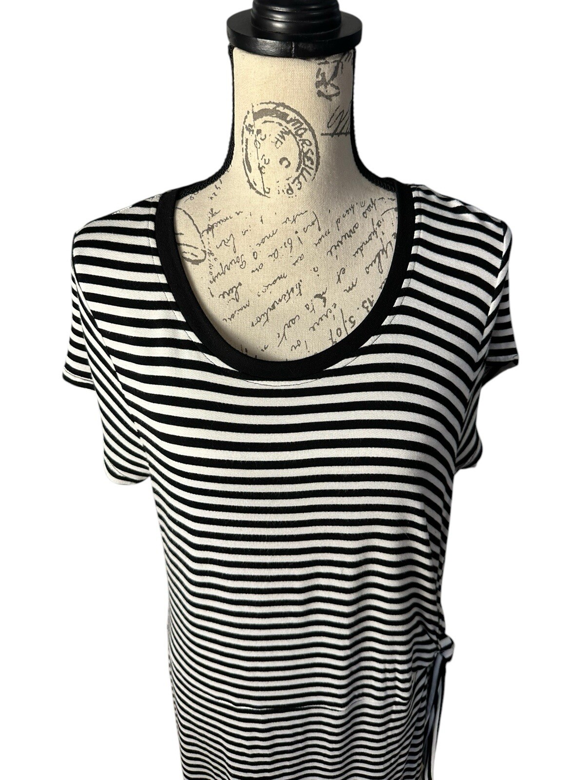 Cable & Gauge Black White Tie Waist Cap Sleeve Pullover Shift Dress Size XL
