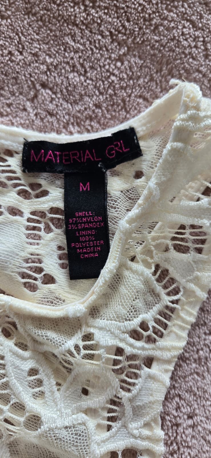 Material Girl Ivory Cream Lace Skater Dress Size M Lined Floral Back Button