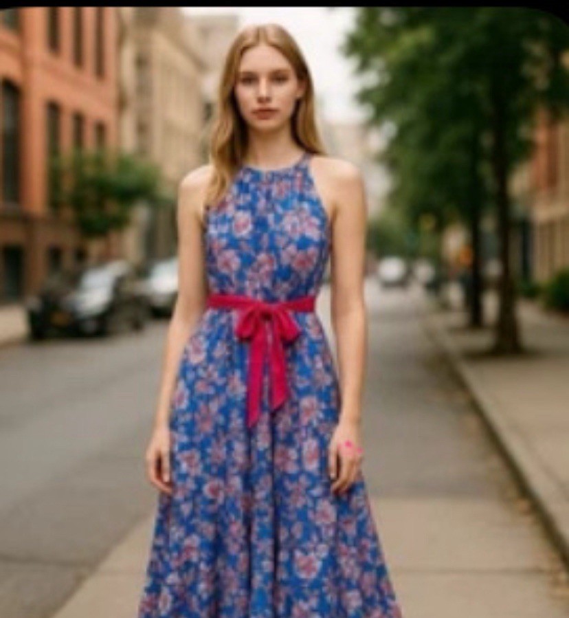 Women’s Sleeveless Floral Dress Beige, Pink, Blue Medium