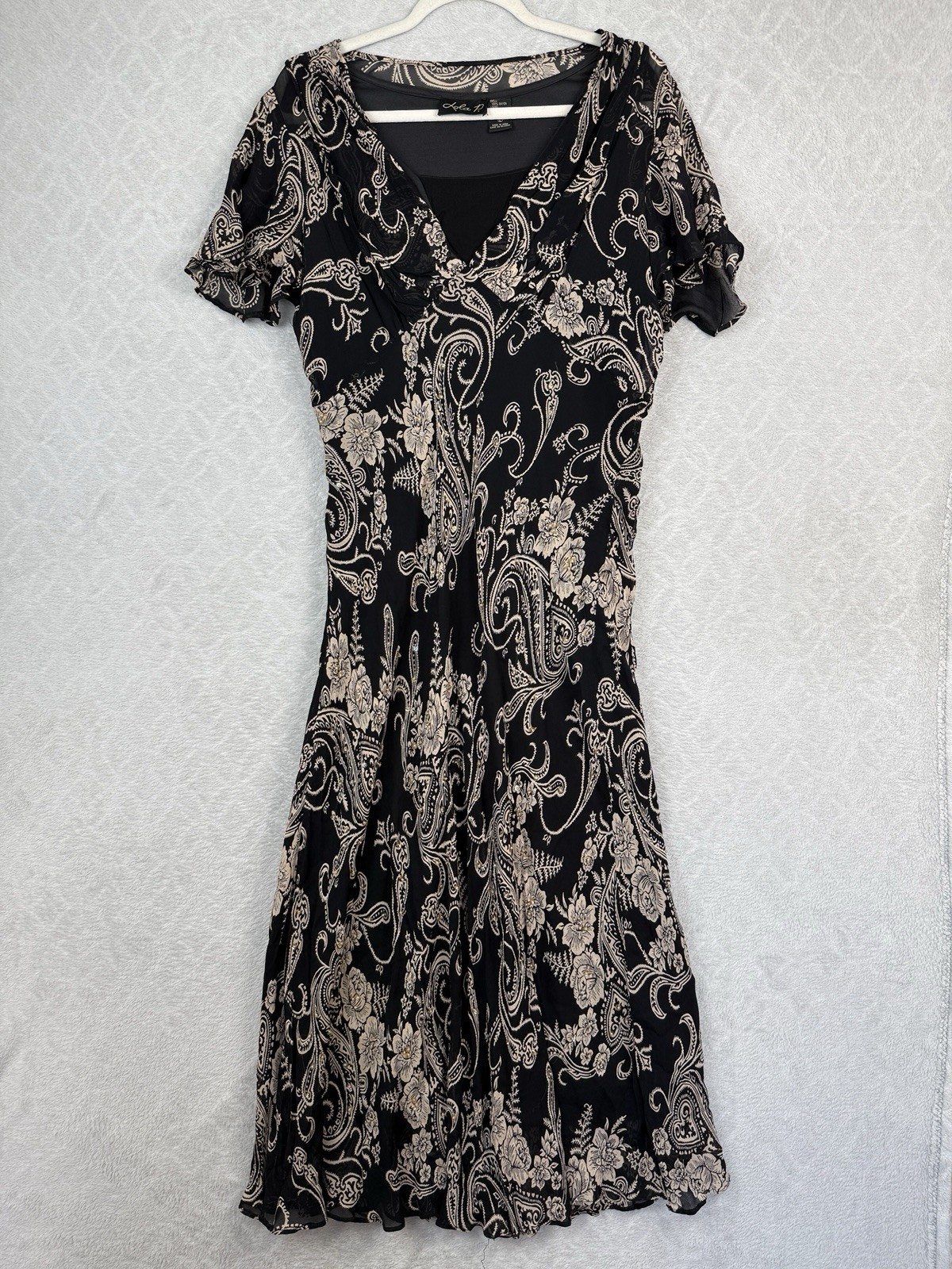 Vtg Lola P Maxi Dress Large Floral Paisley Sequins Whimsigoth Fairycore Boho Y2K