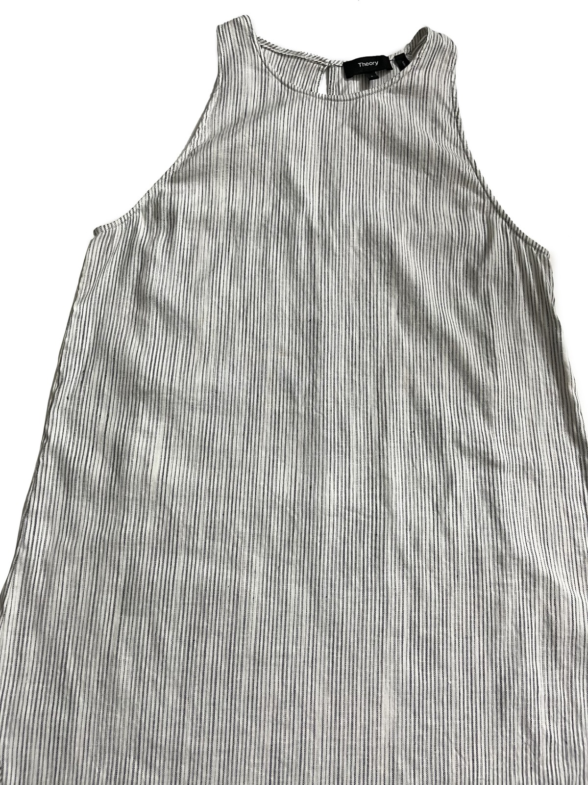 NEW • Theory • Linen Sleeveless Knee Length Dress Adlerdale •White Stripe •Sz 4