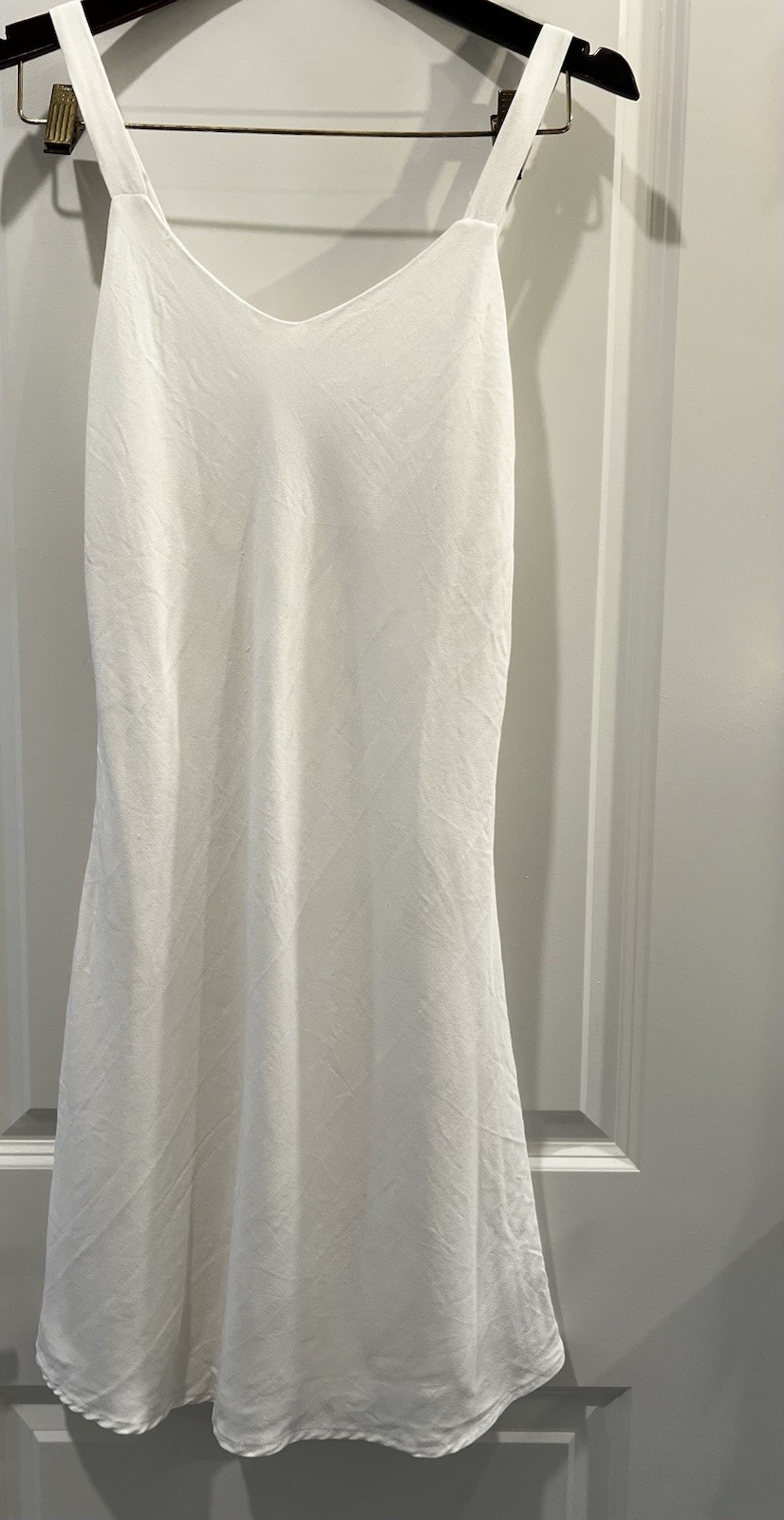 White Satin Slip Dress V Neck Spaghetti Strap Sleeveless Minimalist Midi Summer