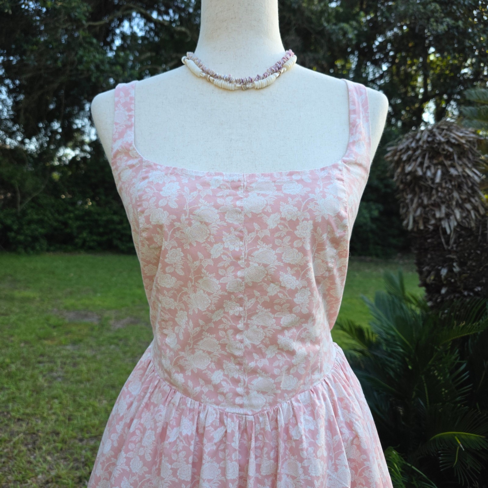 Audrey Park Mini Dress Sz L Pink Floral Coquette Corset Smocking Romantic Fairy