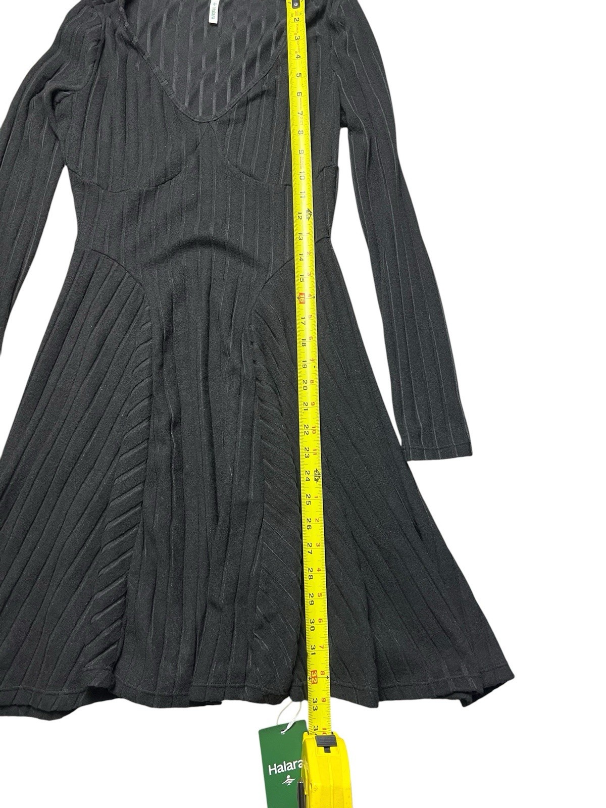 Halara Ribbed Knit V-Neck Long Sleeve Flare Mini Dress Size Small NWT