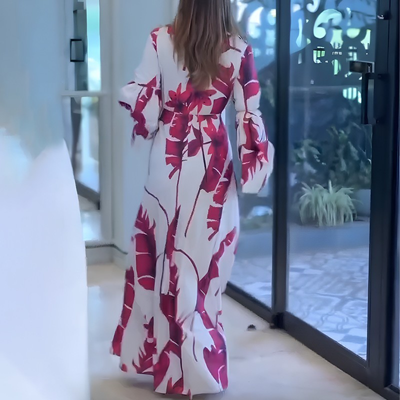 Women’s Elegant Floral Print Maxi Dress High Waist Boho Commute Gown Plus S-3XL