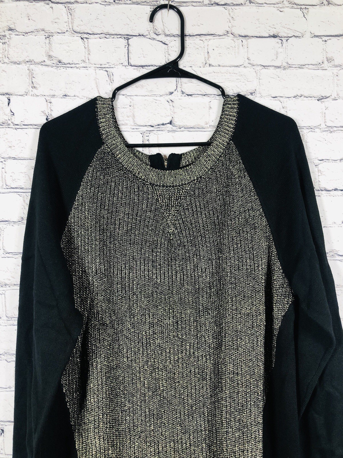 Lane Bryant Women Sweater Dress Metallic Shimmer Raglan Sleeve Black Gold 14/16