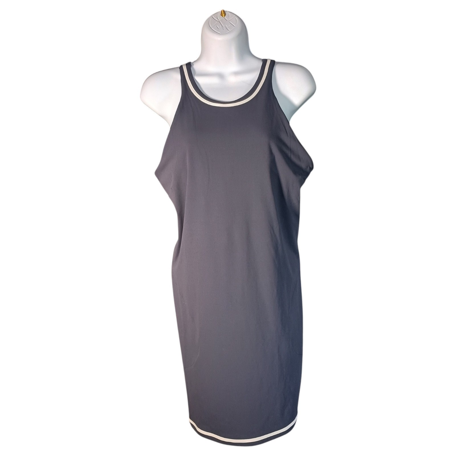 Vuori Dress L Womens Gray Short Mini Sleeveless Scoop Neck Polyester Casual Logo