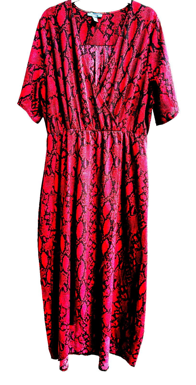 NEW LOOK CURVES UK 20 Red & Black Full Length Maxi Elastic Waist Dress