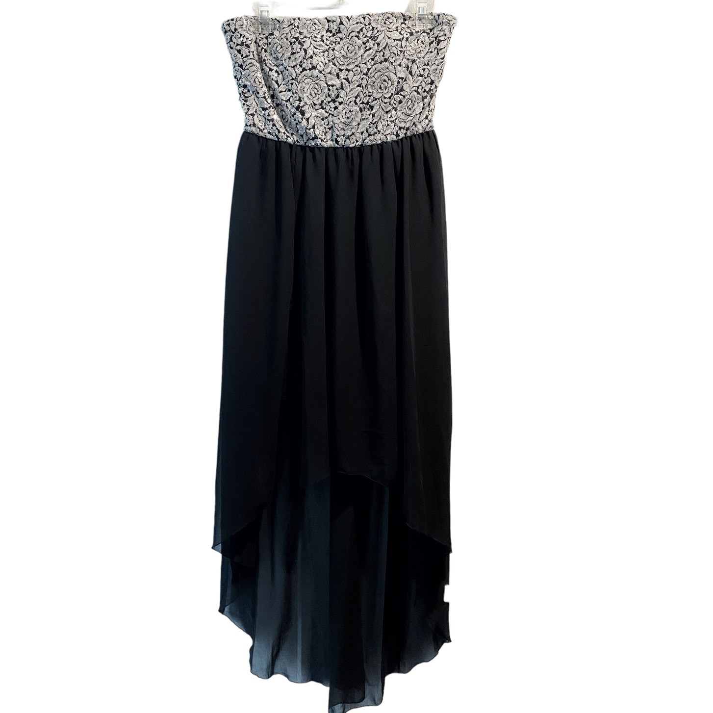 MyMichelle Black Silver Floral Sequin Strapless Dress Womens size L
