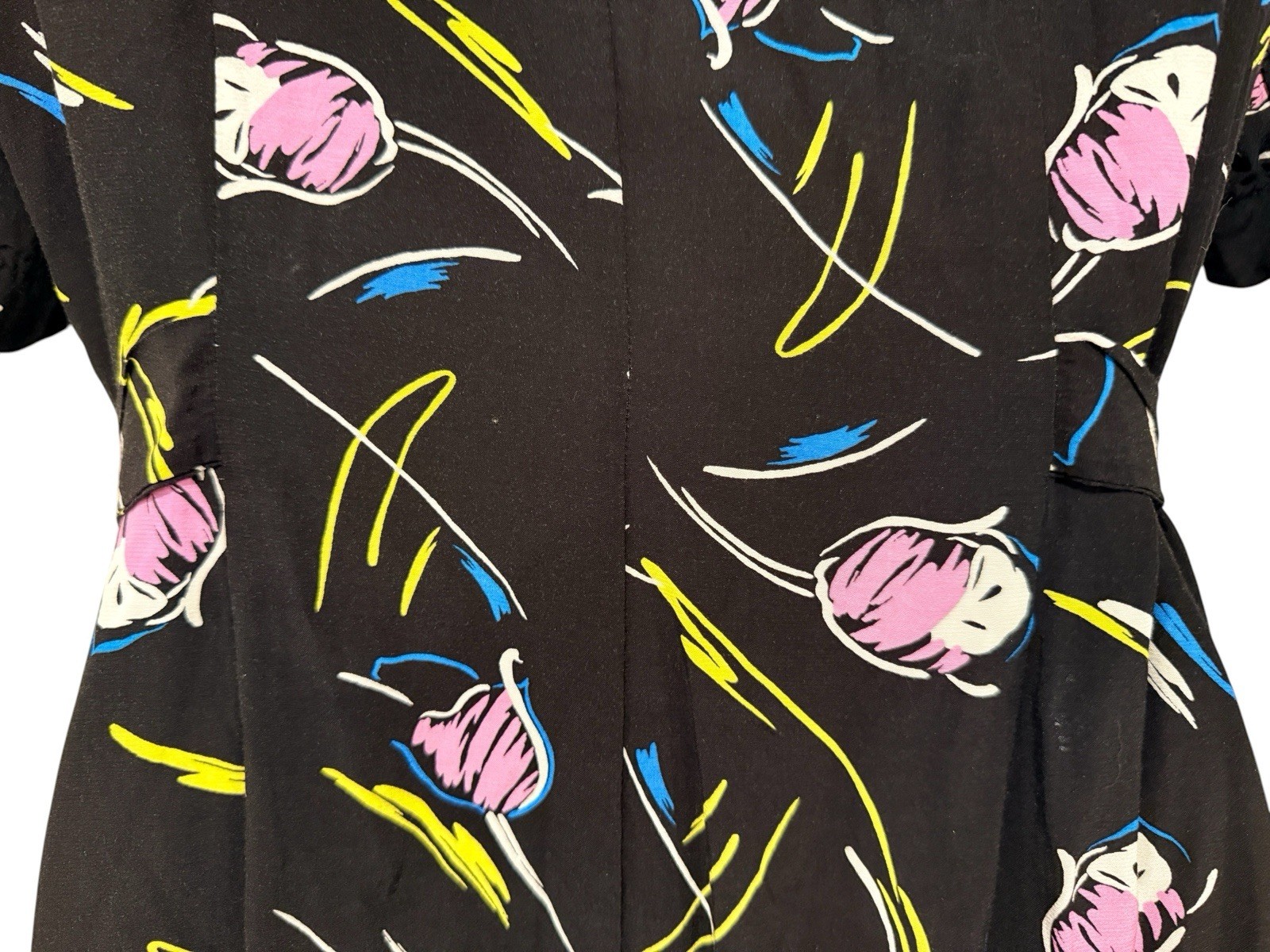 Bimba Y Lola Dress S Abstract Floral Midi Black Pink Artsy Belted