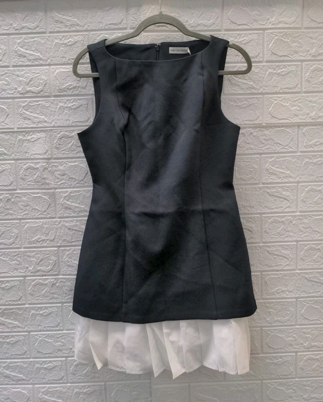 New Avec Les Filles Contrast Pleated Navy And White Mini Dress Size 4