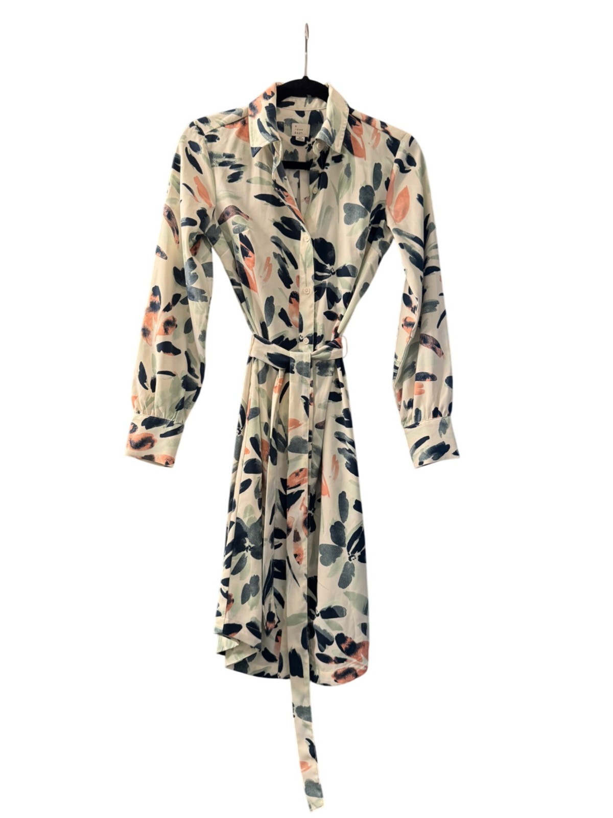 Floral Button-Down Belted Shirt Dress – XS – A New Day – Lightweight Fabric