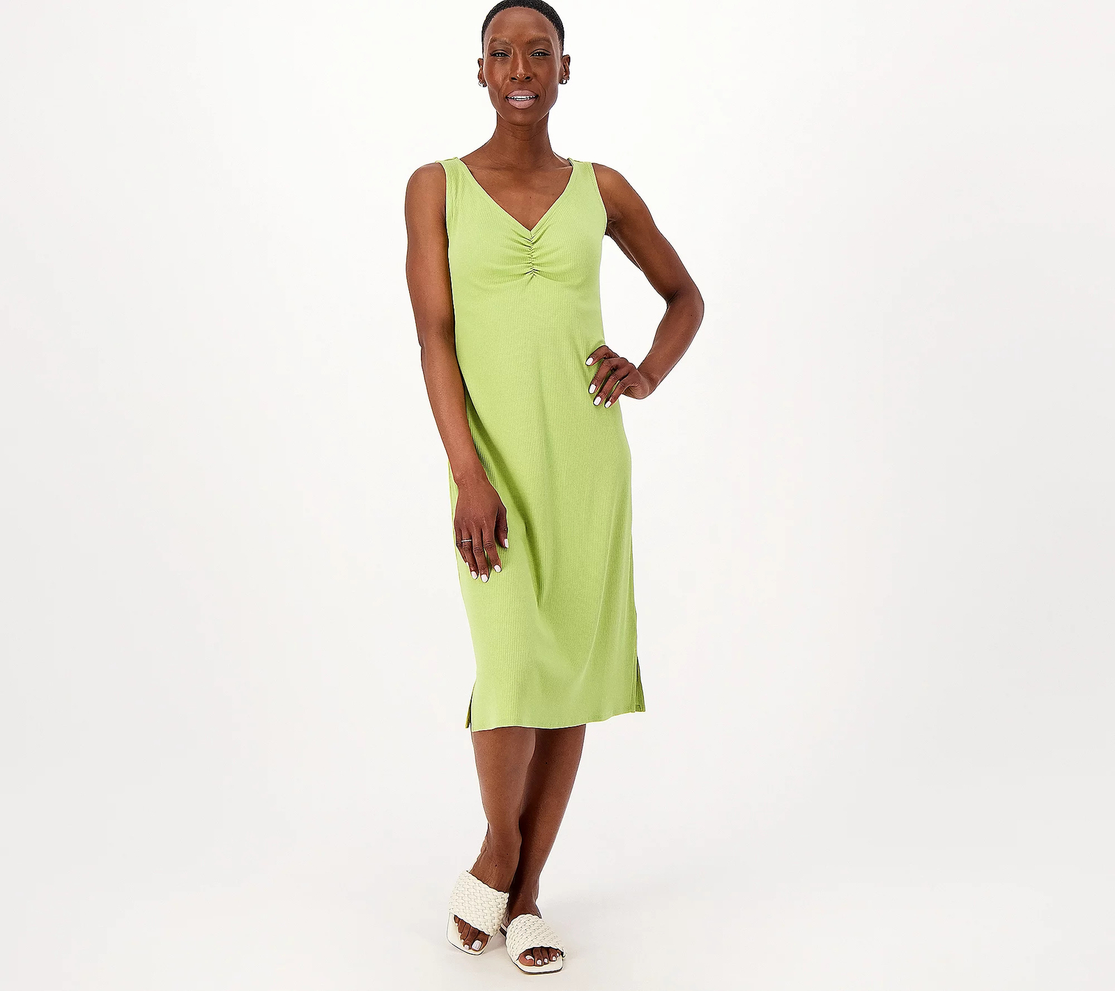 Anybody Cozy Knit Rib Tank Dress Green XS New