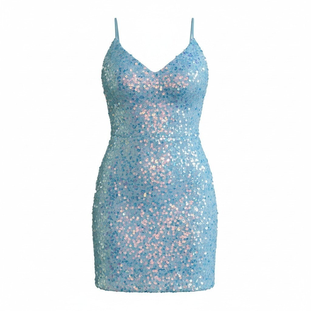 ​Windsor Blue Sequin Bodycon Mini Dress Spaghetti Strap Sparkle Party Club Small