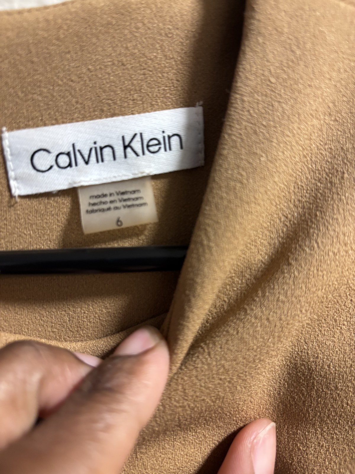 Calvin Klein Women’s Sheath Dress Tan Size 6 Short Sleeve Ruffle Back Zip