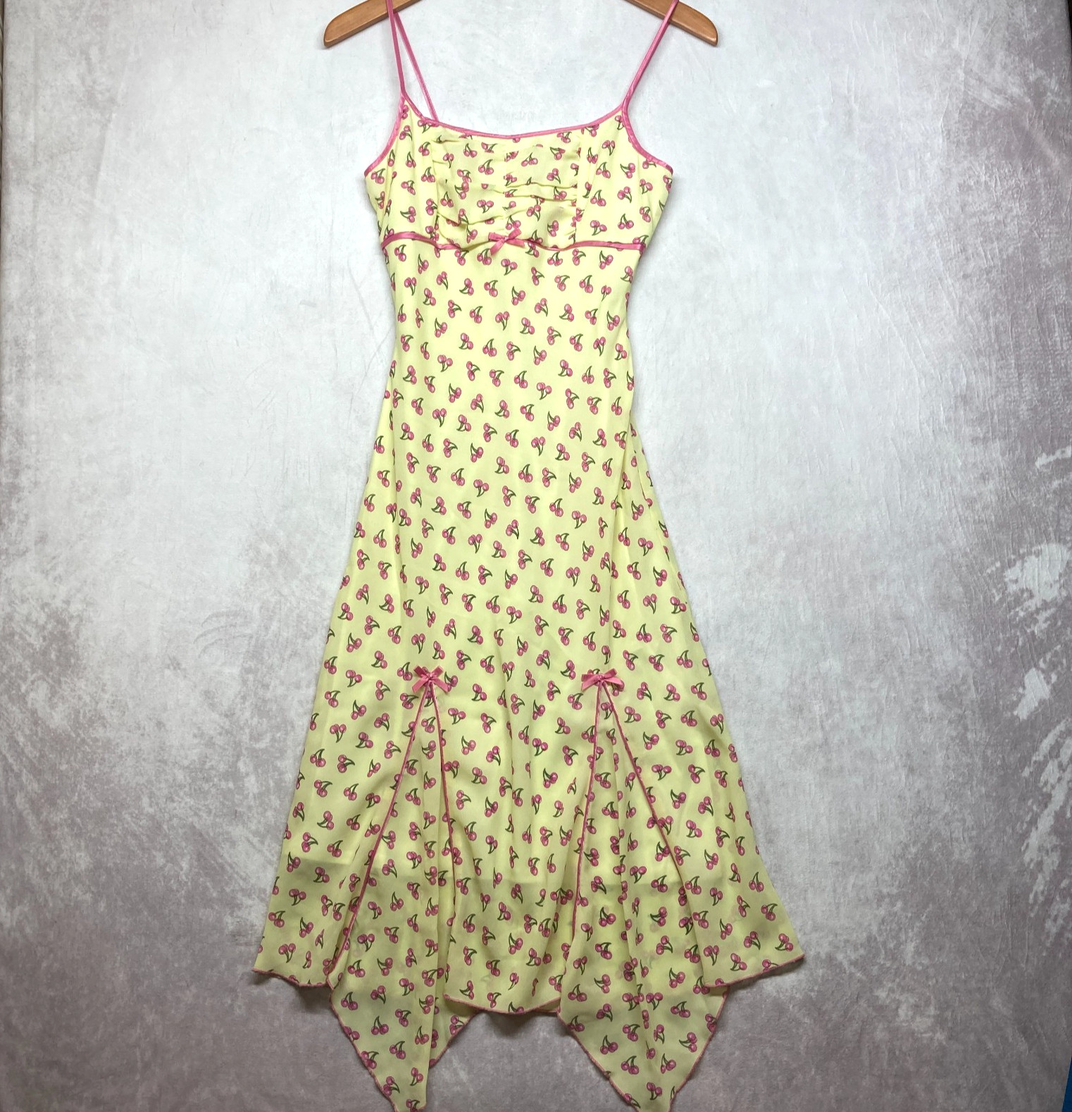 Vintage Y2K Speechless Size 3 Yellow Pink Cherries Bow Coquette XS Retro