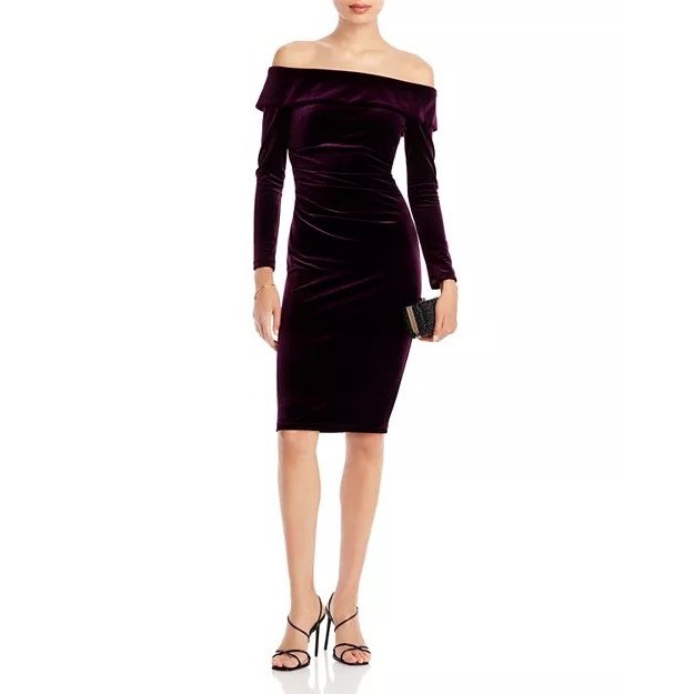 AQUA Formal Plum Velvet Off Shoulder Dress Size 2 NWT