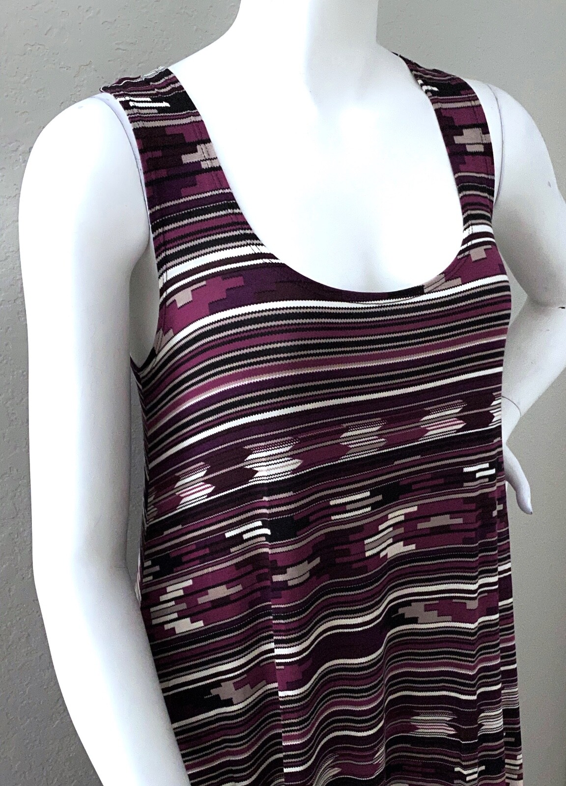 Canari Tribal Print Fringe Hem Stretch Midi Dress Purple Plus 1XL 2XL 3XL – New!