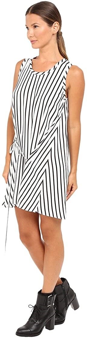 McQ 243218 Womens Sleeveless Knot Drape Shift Dress White/Black Stripe Size 46
