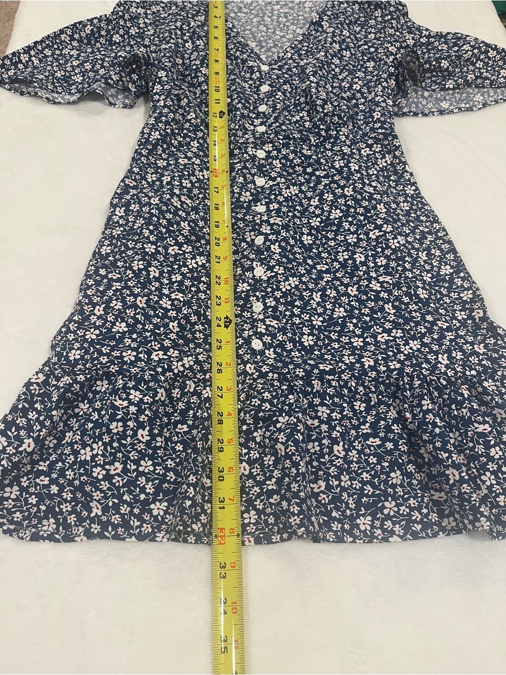 SHEIN Blue Ditsy Floral Button Front Ruffle Hem Dress – Size Small