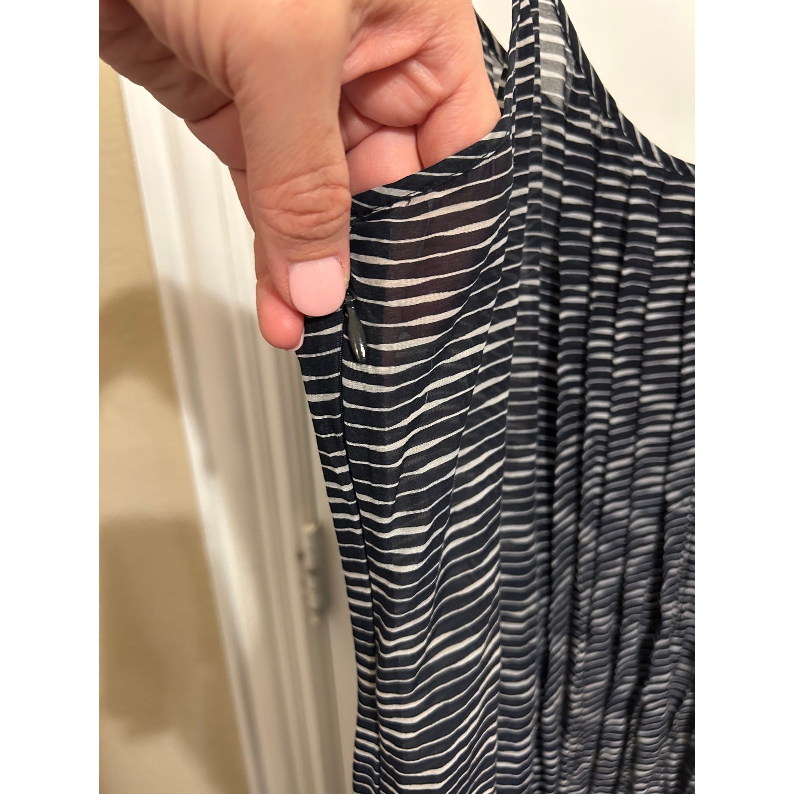 Navy and White Silk Blend Medium Midi Dress