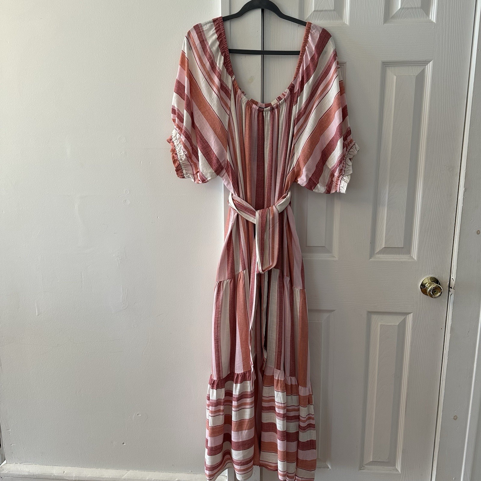 City Chic Linen Jemima Stripe Maxi Dress, 24, Boho, Balloon Sleeve Casual, New