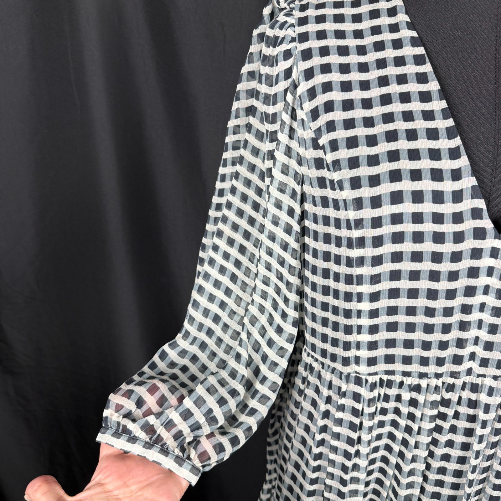 Joie Tobey Sz XXS Boho Black Cream 100% Silk Check Maxi Dress Oversized Sold Out