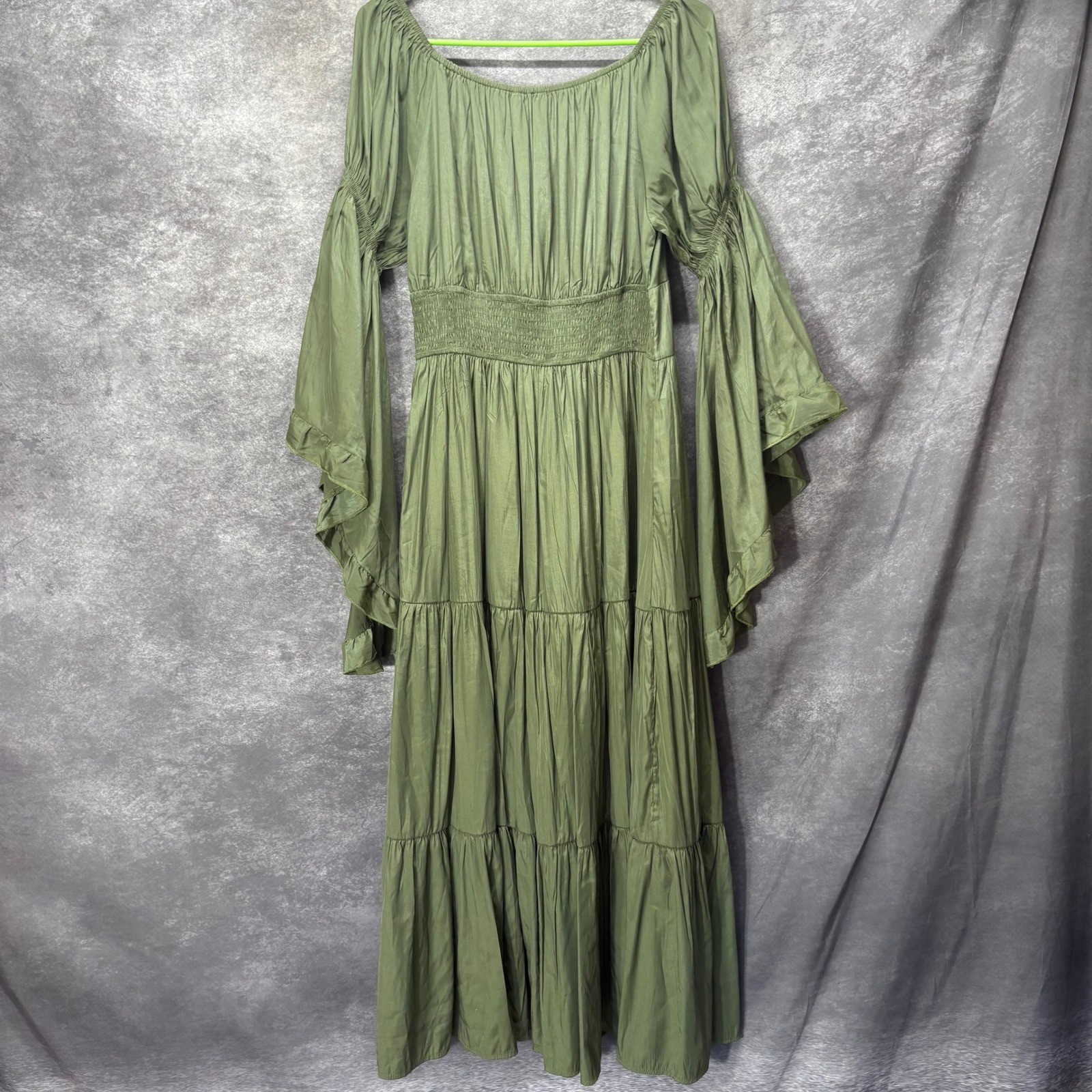 Scarlet Darkness Olive Green Renaissance Maxi Dress Sz L Bell Sleeve Whimsigoth