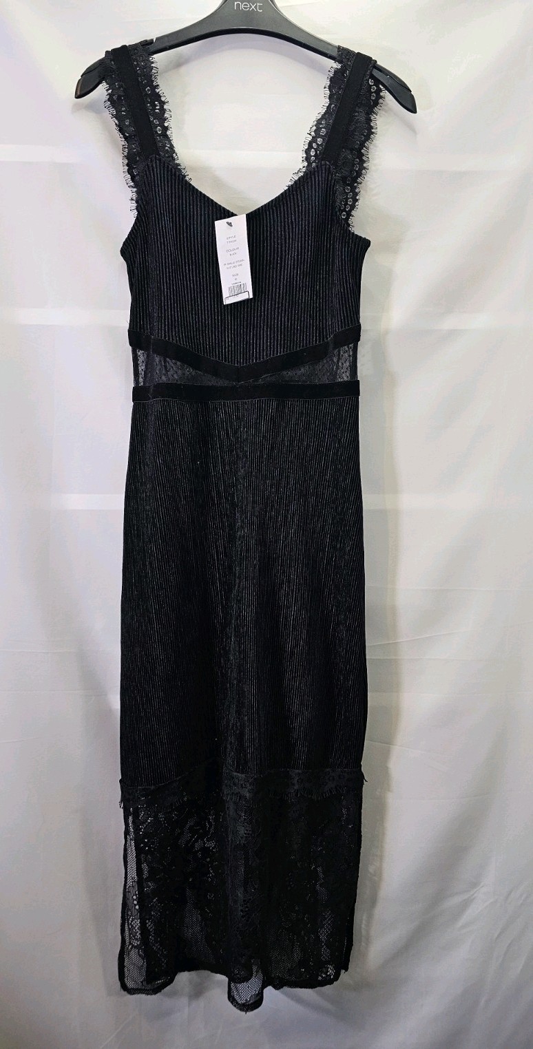 French Connection Black Pleated Velvet Cocktail Dress Party, Wedding. size 8