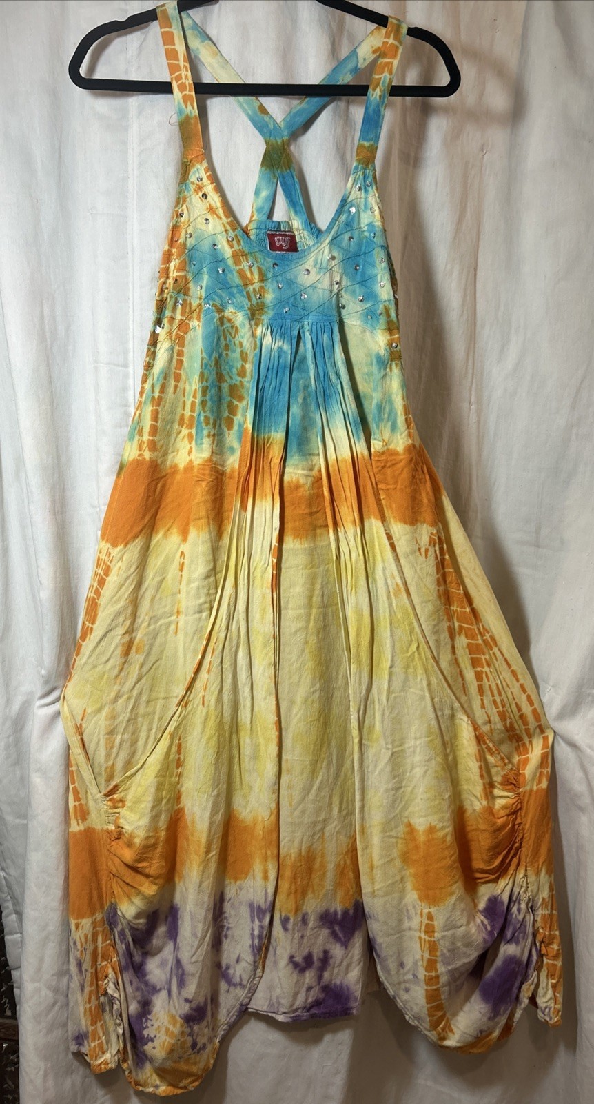 Boho Tie Dye Floral Dress India Free Size Rayon Embroidered Hippie Festival