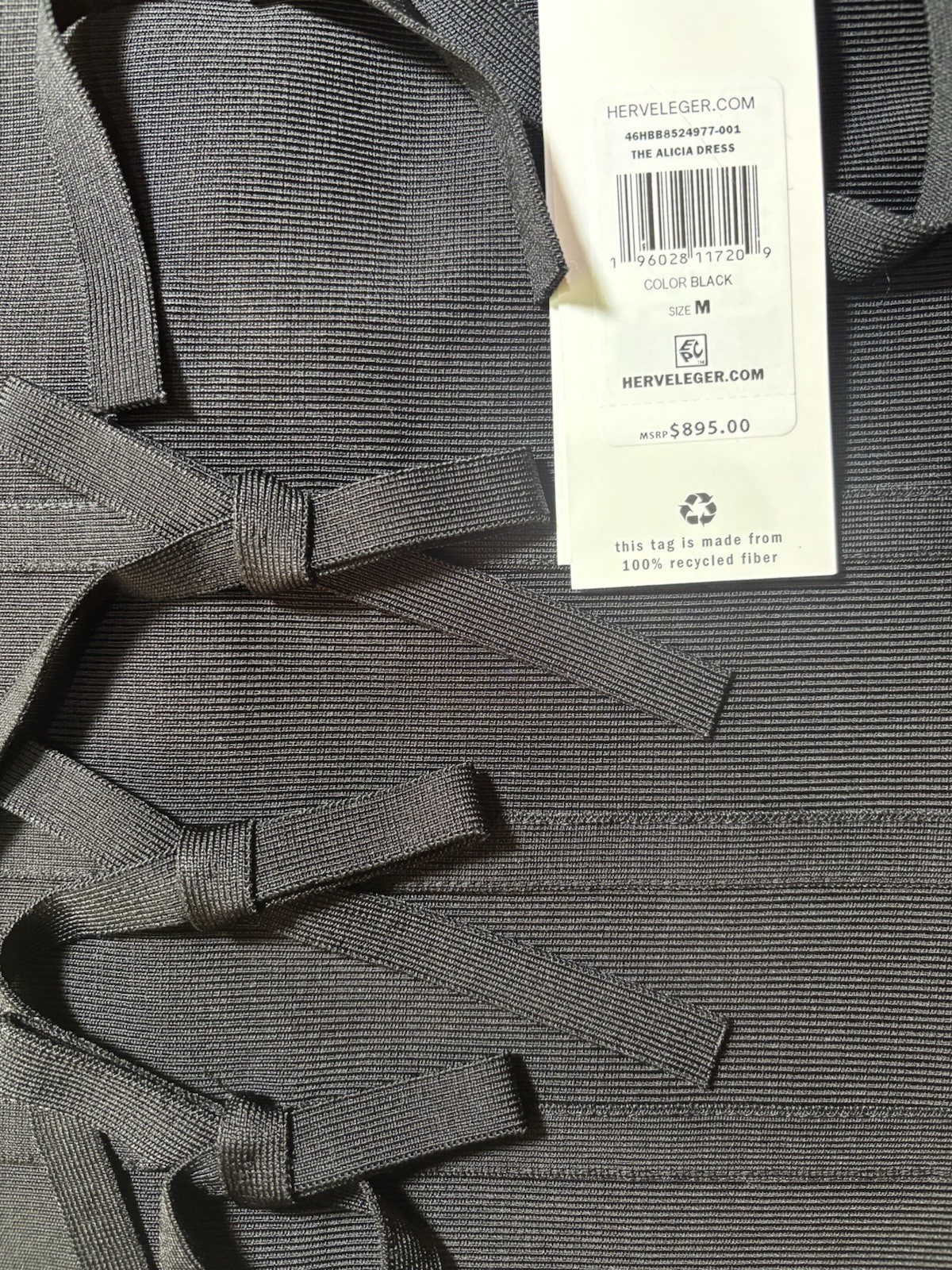 $895 Herve Leger M Alicia Womens Dress Black Knit Bandage Square Neck Bow Detail