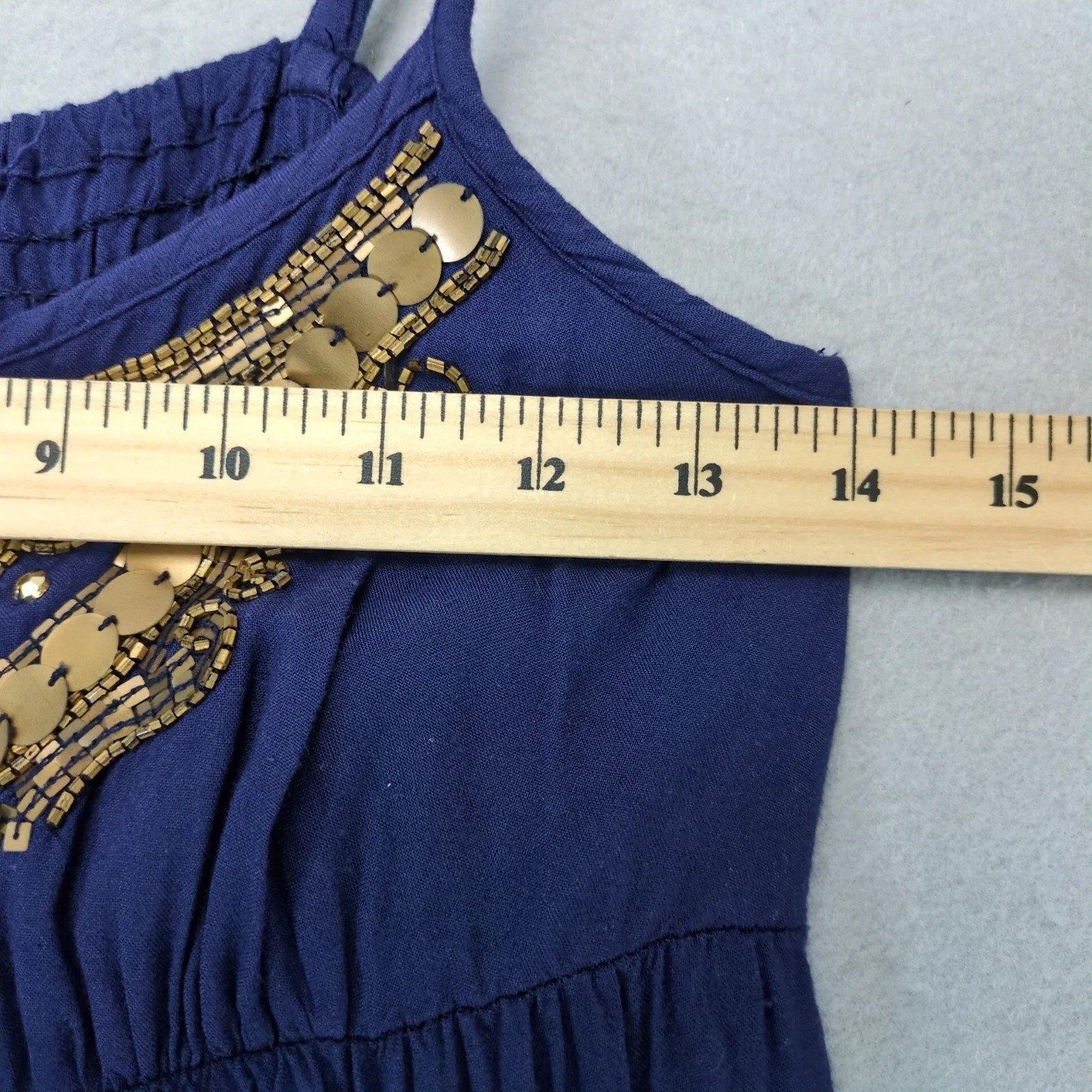 Charlotte Russe Navy Tiered Maxi Dress S Brass Beads Spaghetti Straps High Waist