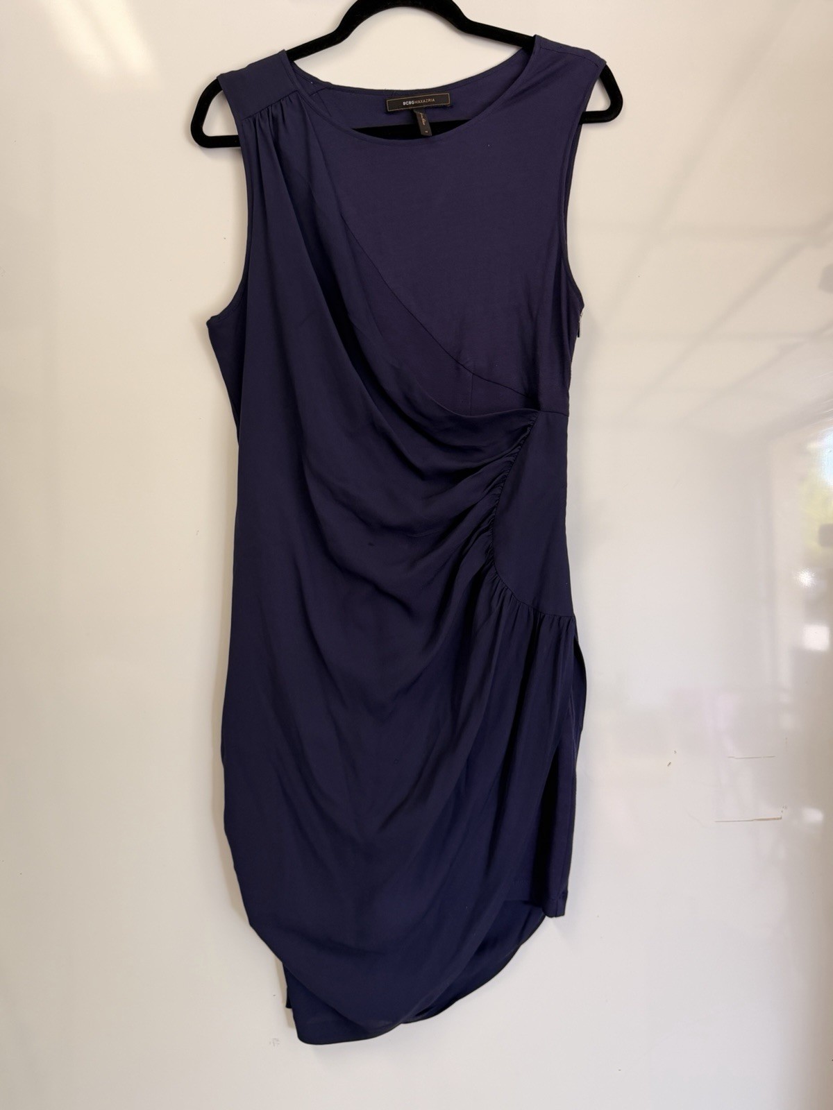 BCBGMAXAZRIA Navy Blue Draped Ruched Asymmetrical Mini Cocktail Dress Sz 10