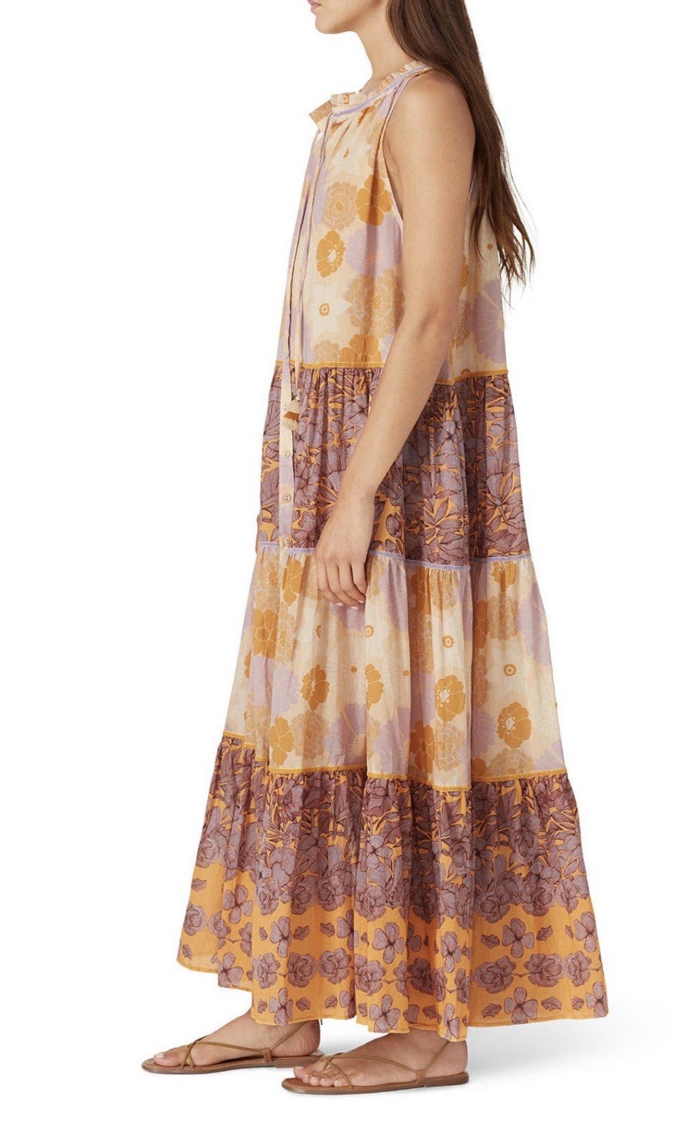 Caroline K Purple Tan Vall Maxi Dress Size M (US 4-6) Casual Cocktail