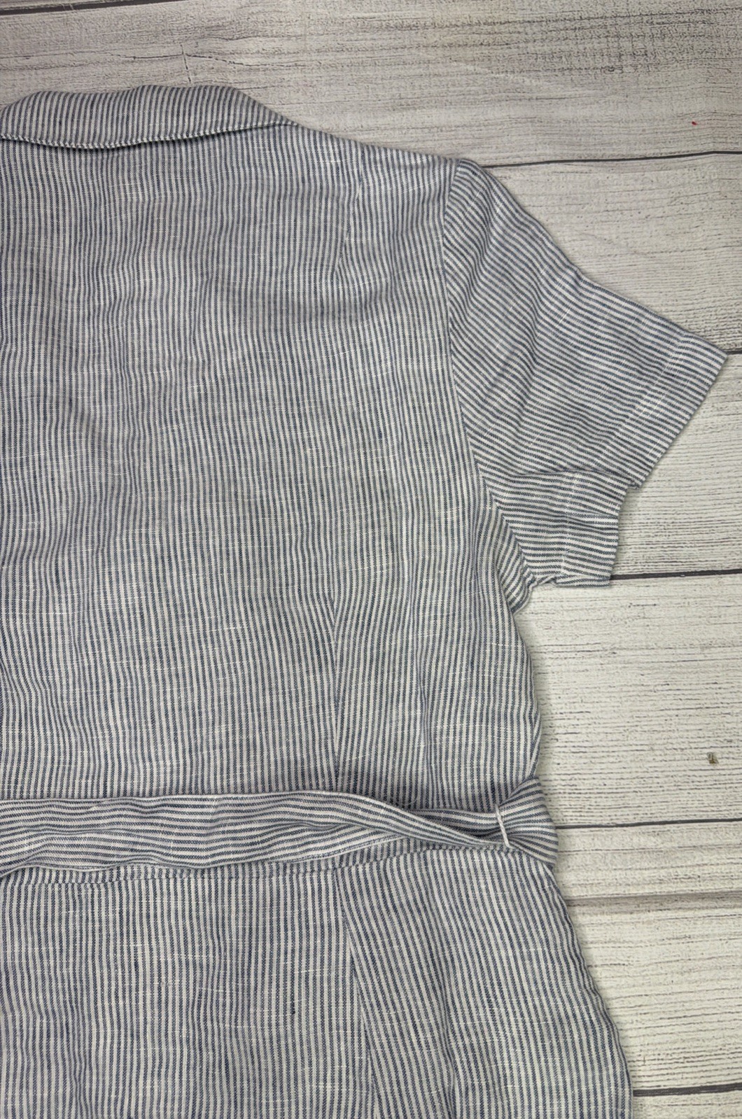 Quince 100% European Linen Button Front Dress Women’s XS Blue Pinstripe Pockets