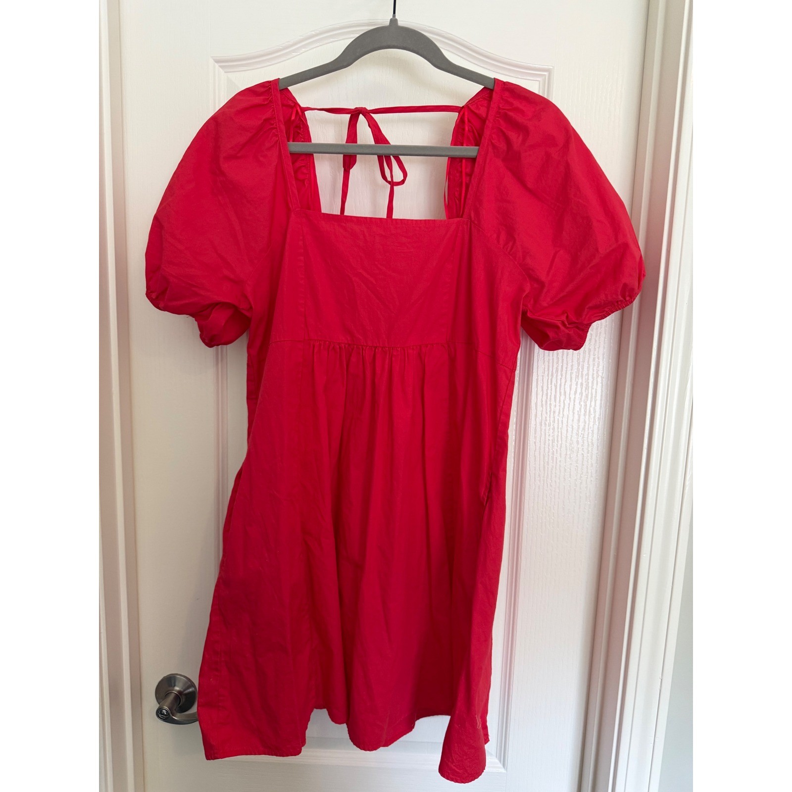 Draper James Red Puff Sleeve Dress Womens Smocked Back Cotton EUC L