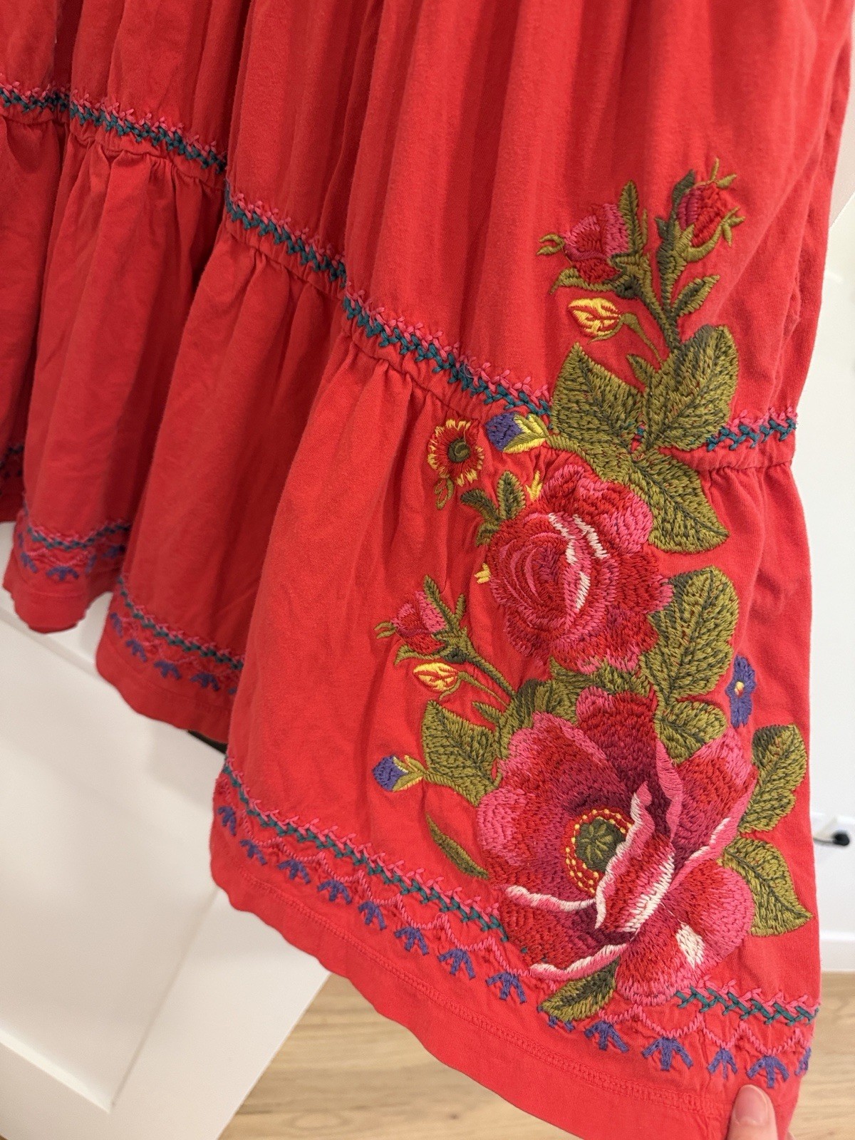 Johnny Was Los Angeles Red Cotton Floral Embroidered Dress – Size XL