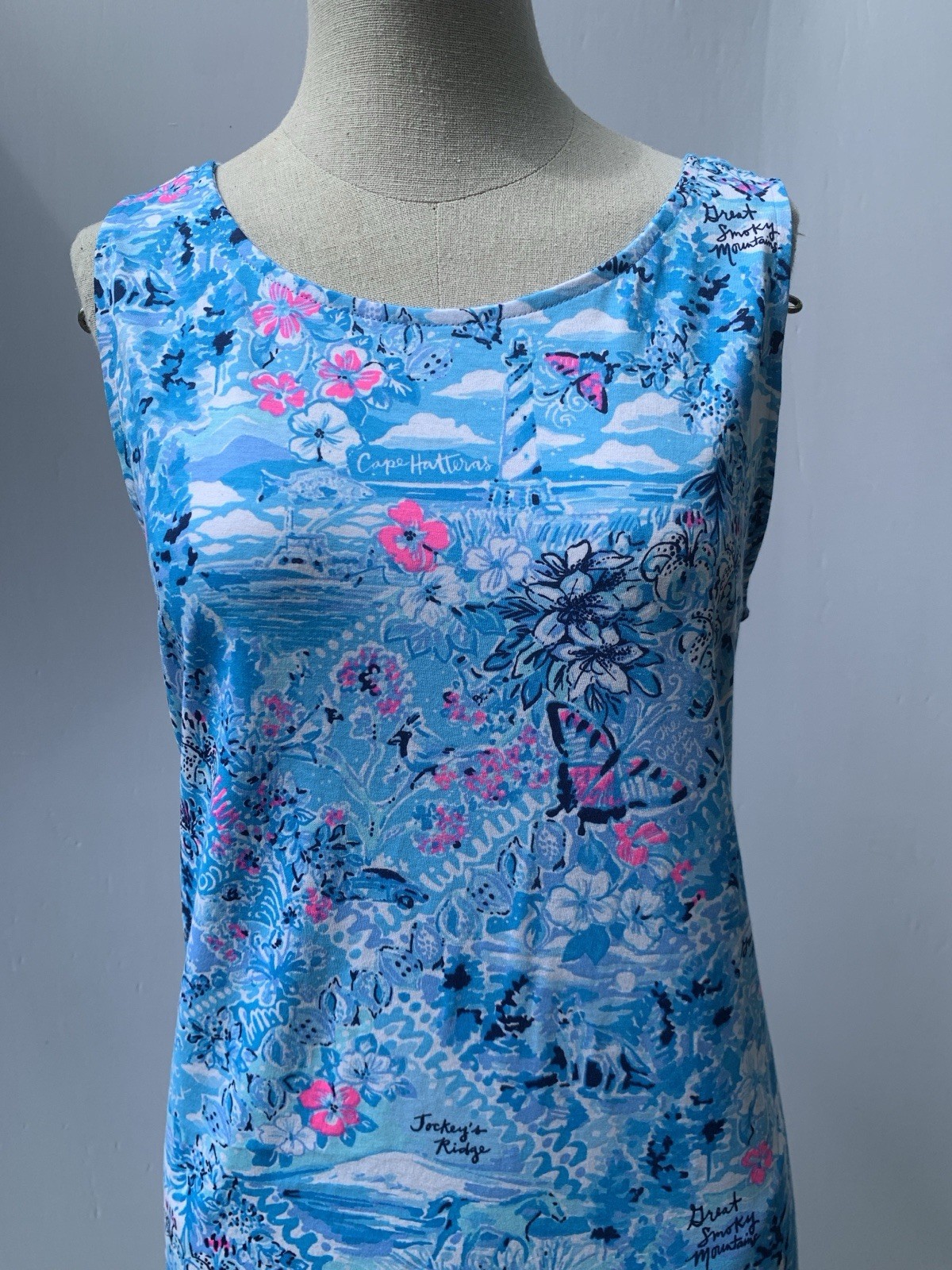 Lilly Pulitzer Kristen Dress Medium Blue Lilly Loves North Carolina Sleeveless
