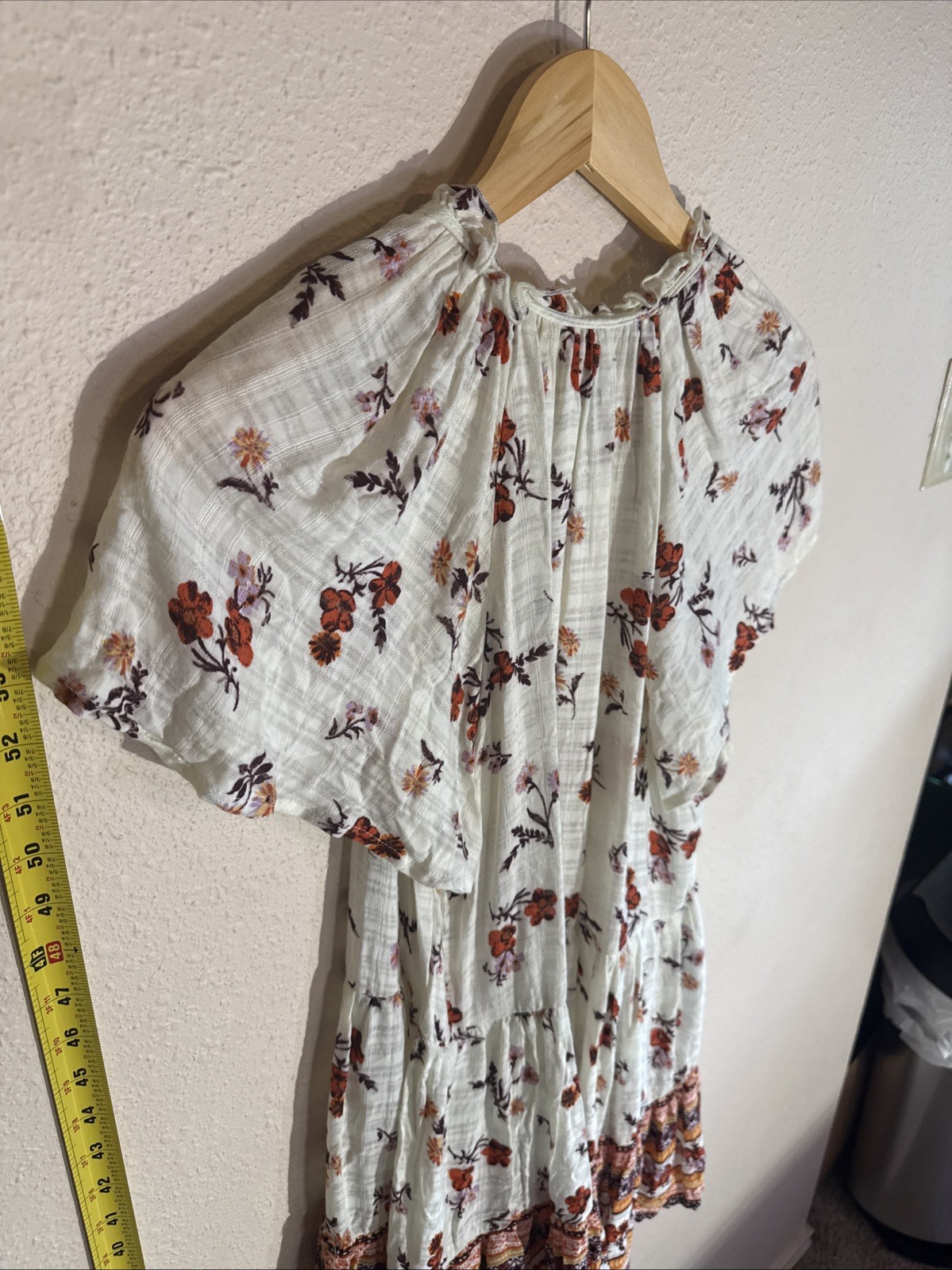 Cato NWT Boho Ivory Garden Floral Flutter Sleeve w/Tassles Knee Length Dress