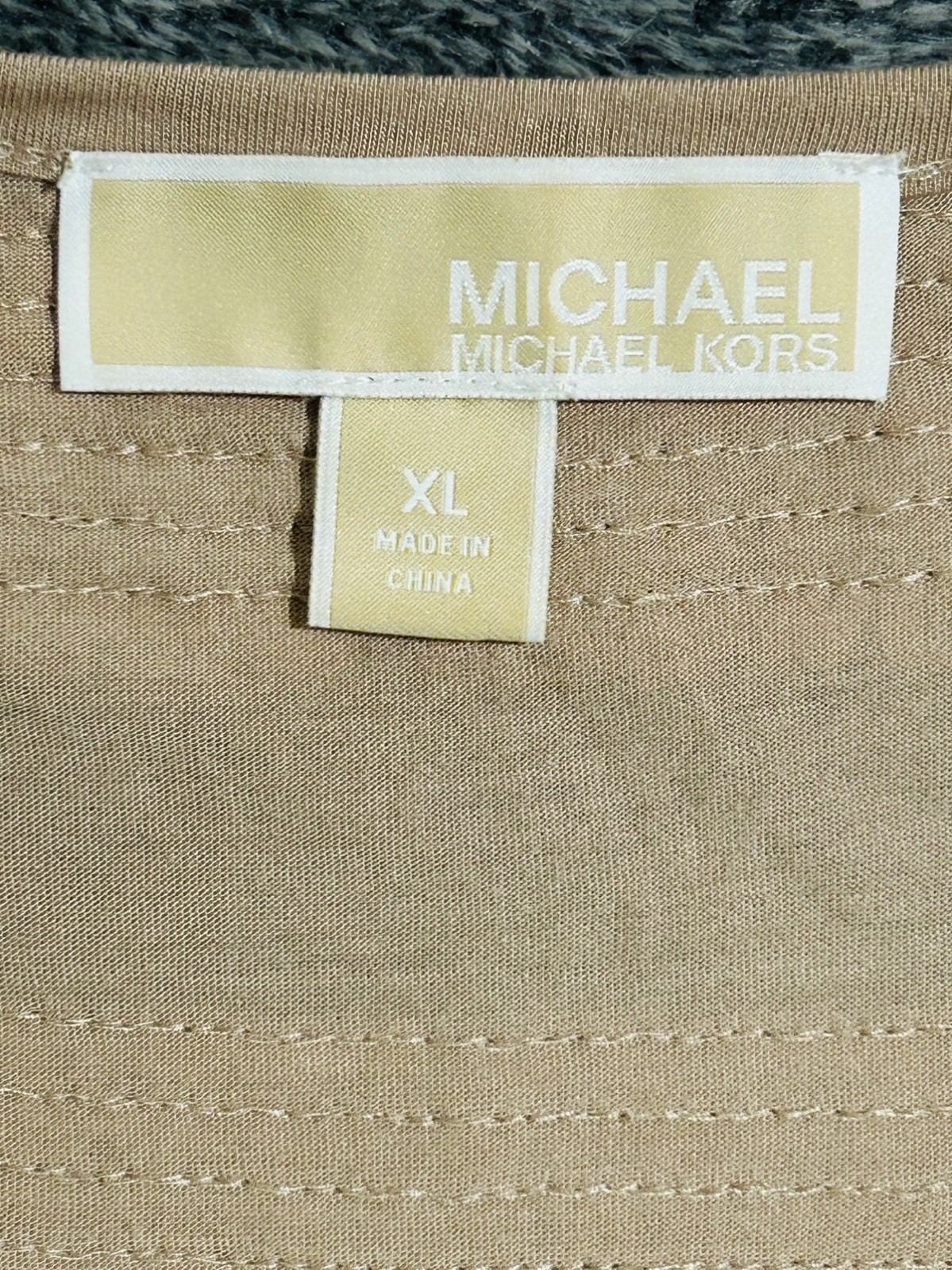 $150 Michael Kors Dress XL Tan Gold Sequin Striped Sleeveless Stretch Versatile