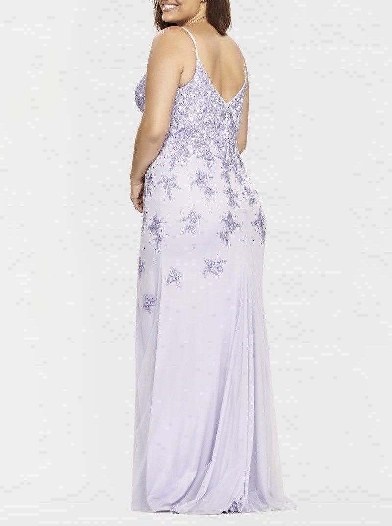 Faviana 9539 Floral Embroidered Gown Size 12W Peri Lilac High Slit Formal Dress