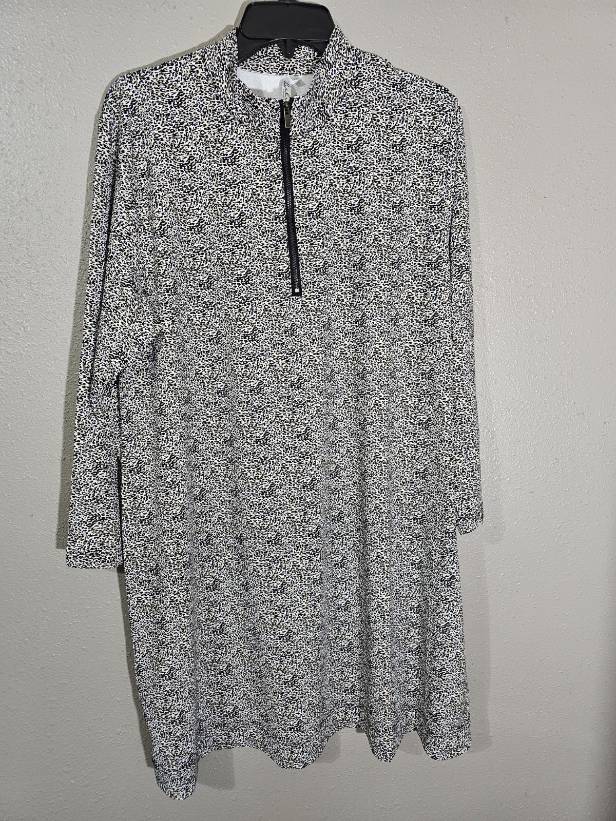 Lulu B 1/4 Zip Dress Size 1X Black Beige Leopard Print 3/4 Sleeves Stretch