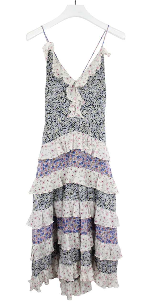 Maje Rissola Dress Womens (EU) 38 Sleeveless Ruffle Floral Midi