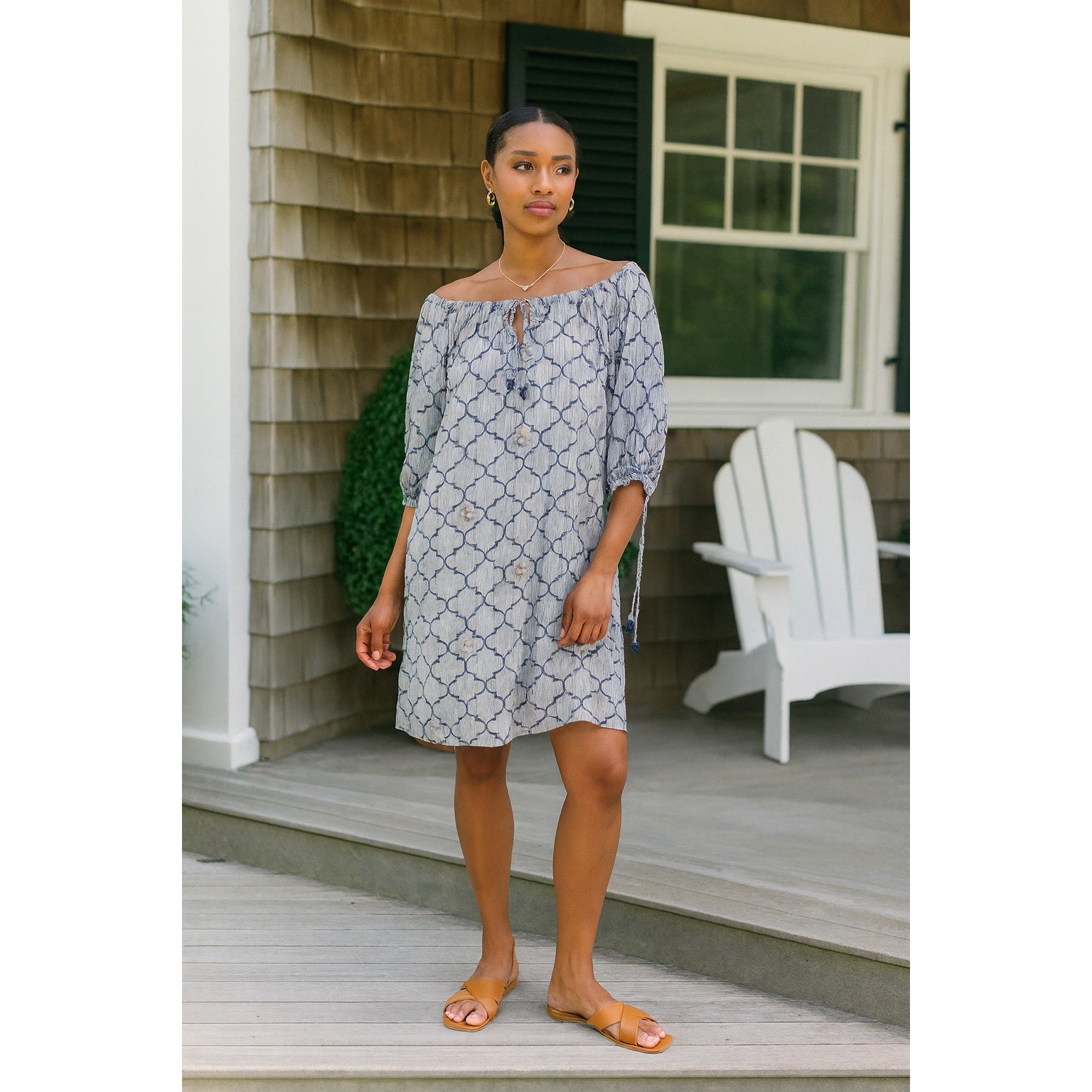 Nimo With Love Women’s Block Printed Adjustable Lightweight Tunic Dress- Size M