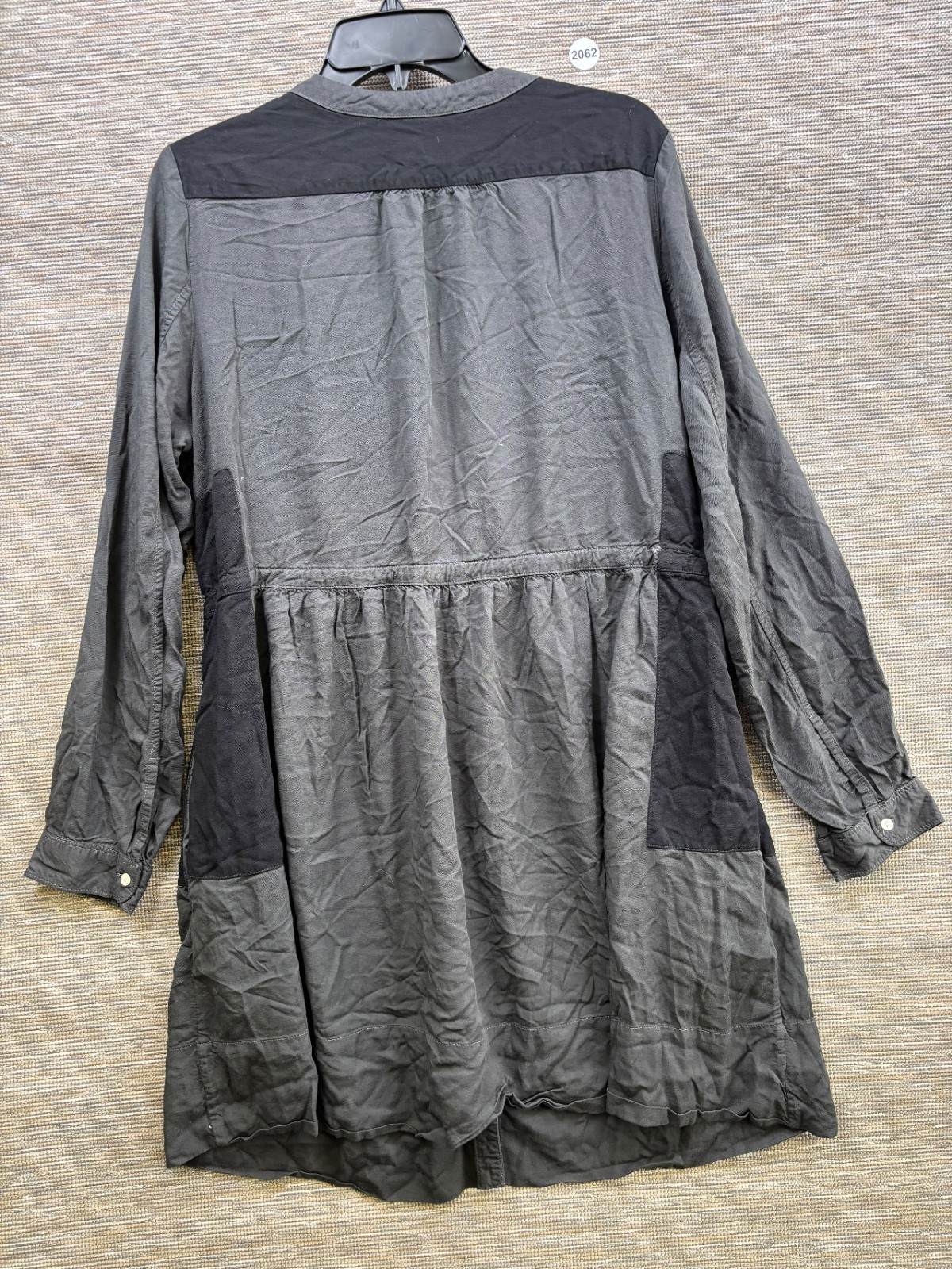 GAP Shirt Dress Womens Size 14 Black Gray Long Sleeve Button Drawstring V-Neck