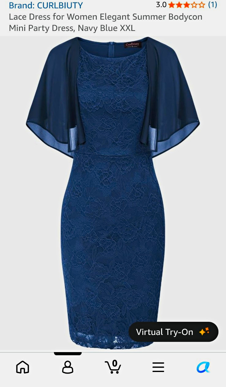Curlbiuty Womens 2XL Blue Floral Lace Bodycon Knee Dress Cape Sleeve Zip