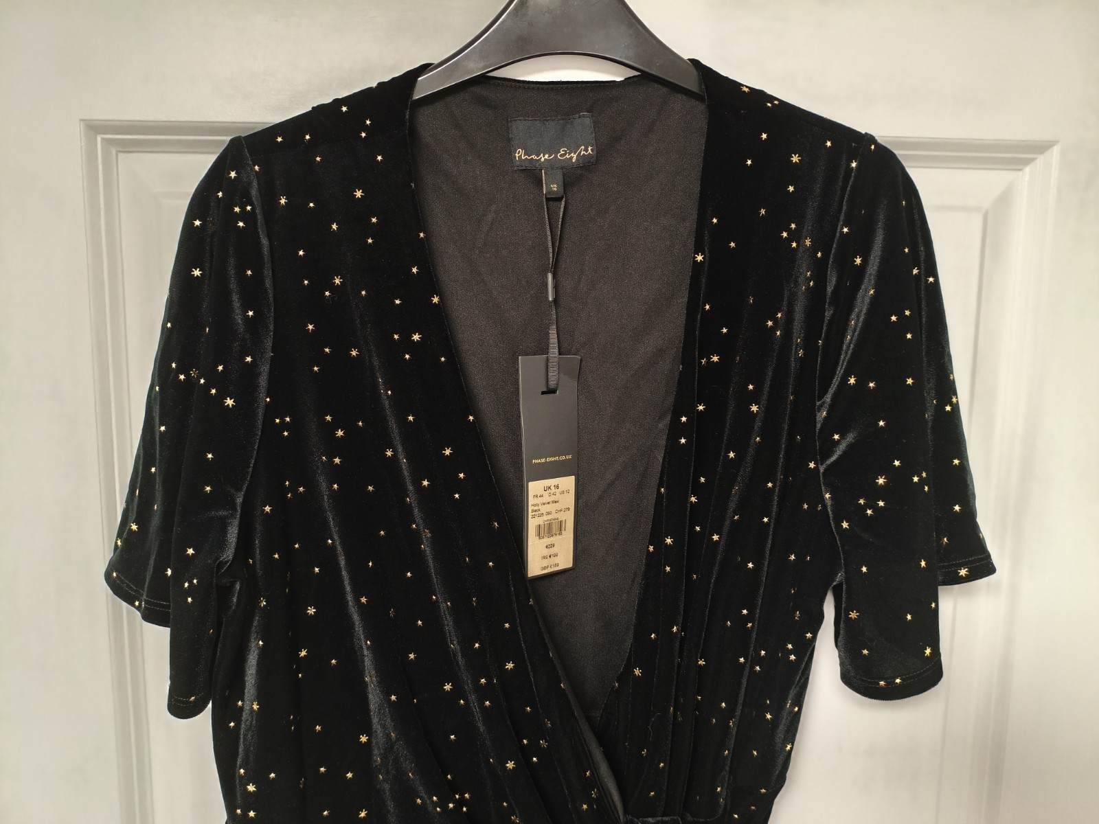 PHASE EIGHT HOLLY VELVET MAXI DRESS star wrap BLACK Size UK 16 NEW BNWT