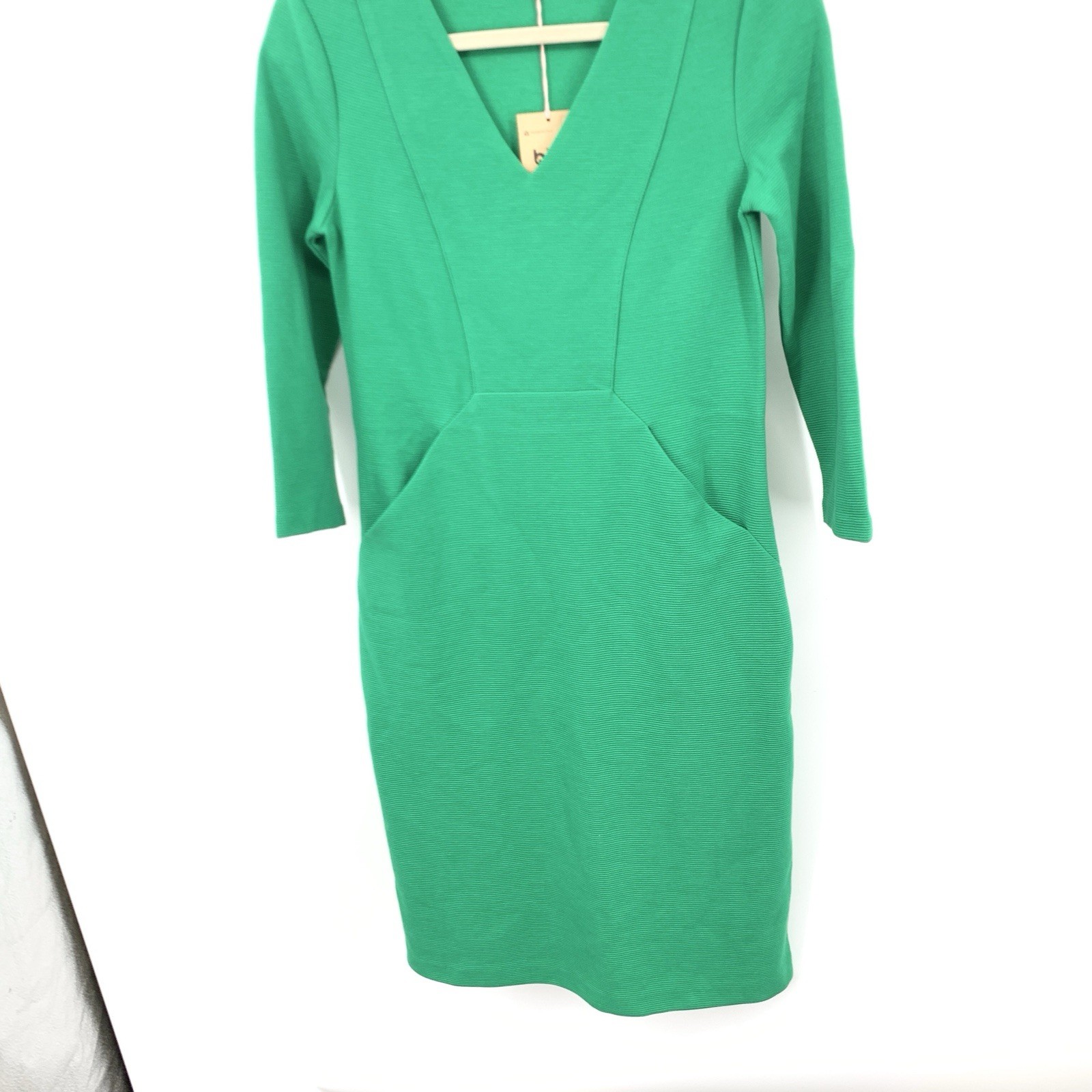 Boden Women Size 4 LONG Small Dress Green Textured Ribbed Straight Pencil 3/4