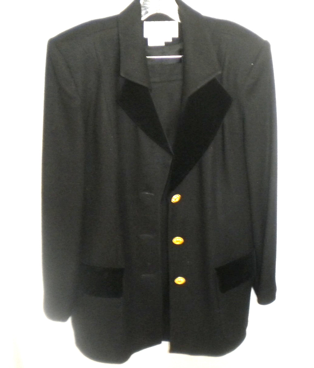 LADY’S OLEG CASSINI BLACK 2 PC DRESS SUIT SZ 14 100% WOOL and Lined Box18