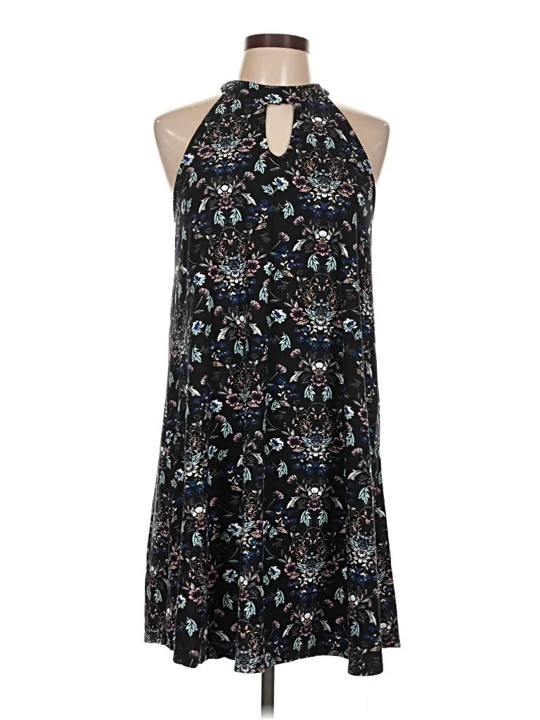 PINK ROSE size Large Sleeveless Floral Halter Dress Black